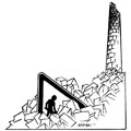 Usine en ruine, travailleurs ruinés., dessin de Barbe, réf. 0023-0048