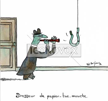 Dresseur de papier tue-mouche, dessin de Bonjour, réf. 0030-0046