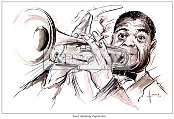 Louis Armstrong d'après moi, caricature de Hours, réf. 0048-0011