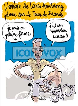 L'ombre de Lance Amstrong plane sur le Tour de France, dessin de Soulcié, réf. 0051-0217