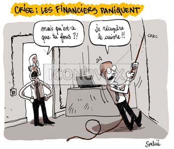 Crise : les financiers paniquent, dessin de Soulcié, réf. 0051-0223