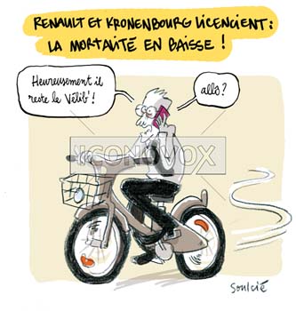 Renault et Kronenbourg licencient : la mortalité en baisse!, dessin de Soulcié, réf. 0051-0270