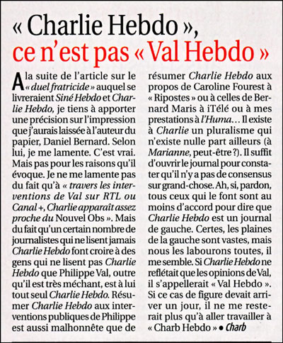 "Charlie Hebdo" ce n'est pas "Val Hebdo"