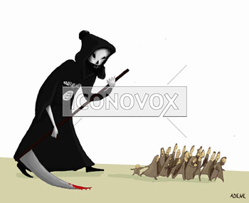 L´Organisation de l´Etat Islamique sème la mort au moyen orient, dessin de Adene, réf. 0075-0016