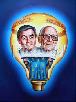 Bernard Pivot & Claude Lévi-Strauss, caricature de Hours, réf. 0048-0030