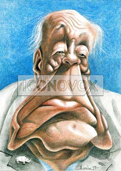 Eugène Ionesco, caricature de Moine, réf. 0045-0018