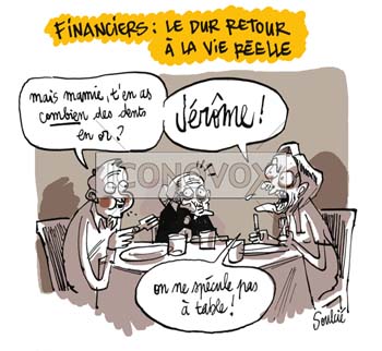 Financiers : le dur retour à la vie réelle, dessin de Soulcié, réf. 0051-0224