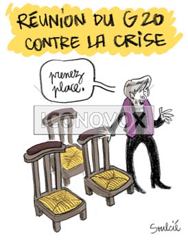 Réunion du G20 contre la crise, dessin de Soulcié, réf. 0051-0244