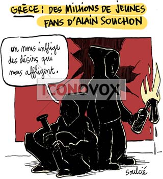 Grèce : des millions de jeunes fans d'Alain Souchon, dessin de Soulcié, réf. 0051-0294
