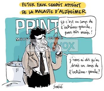 Peter Falk serait atteint de la maladie d'Alzheimer, dessin de Soulcié, réf. 0051-0305
